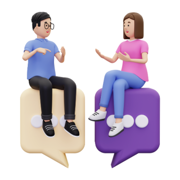 Cartoon of people sitting on speech bubbles